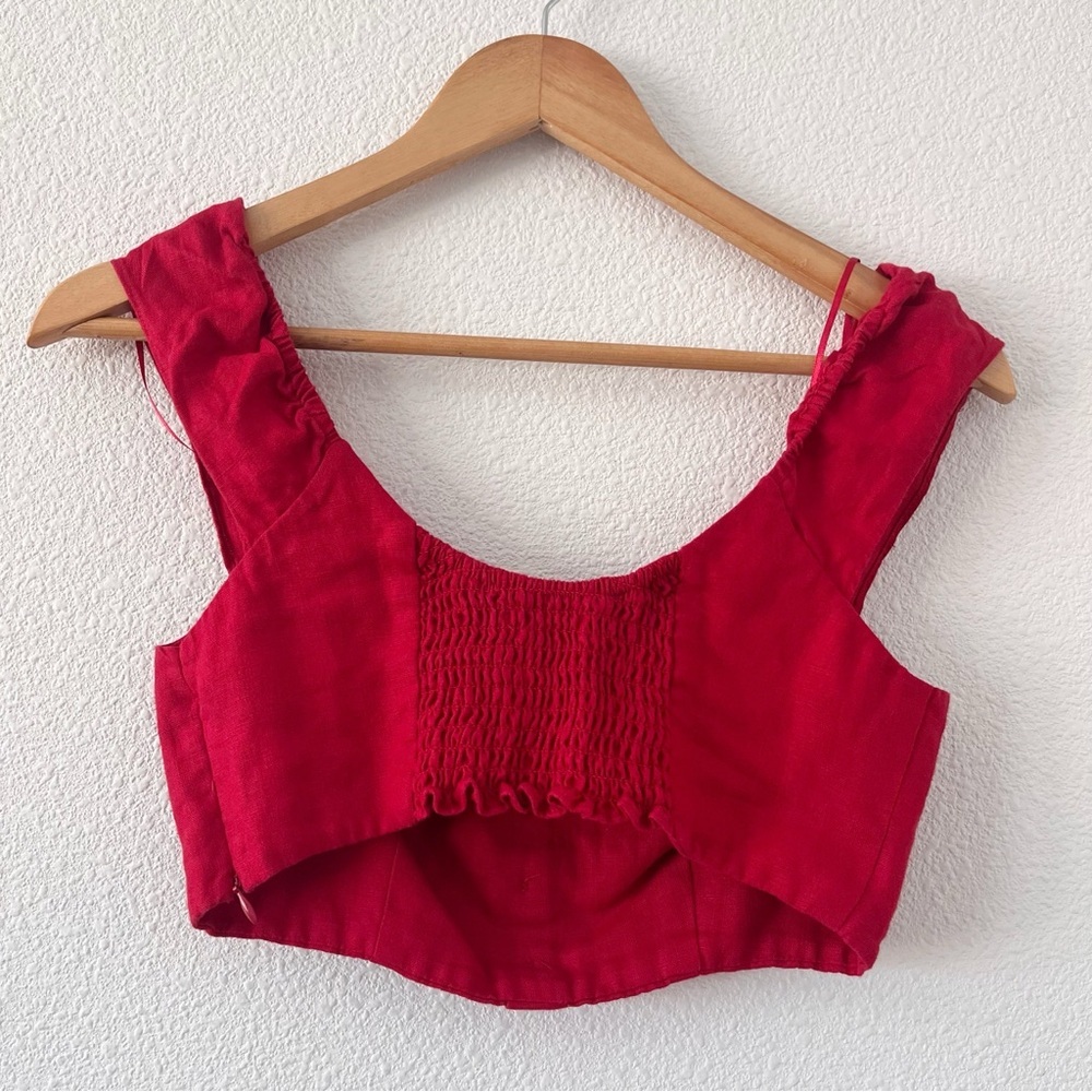 Reformation Teya Red Linen Two Piece Set Crop Top Midi Skirt - Picture 10 of 13